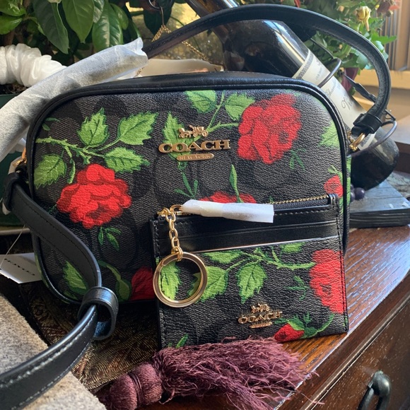 RARE🔥Authentic COACH Coated/smooth leather roses L.Ed zip card holder/ID/keych - Picture 8 of 8